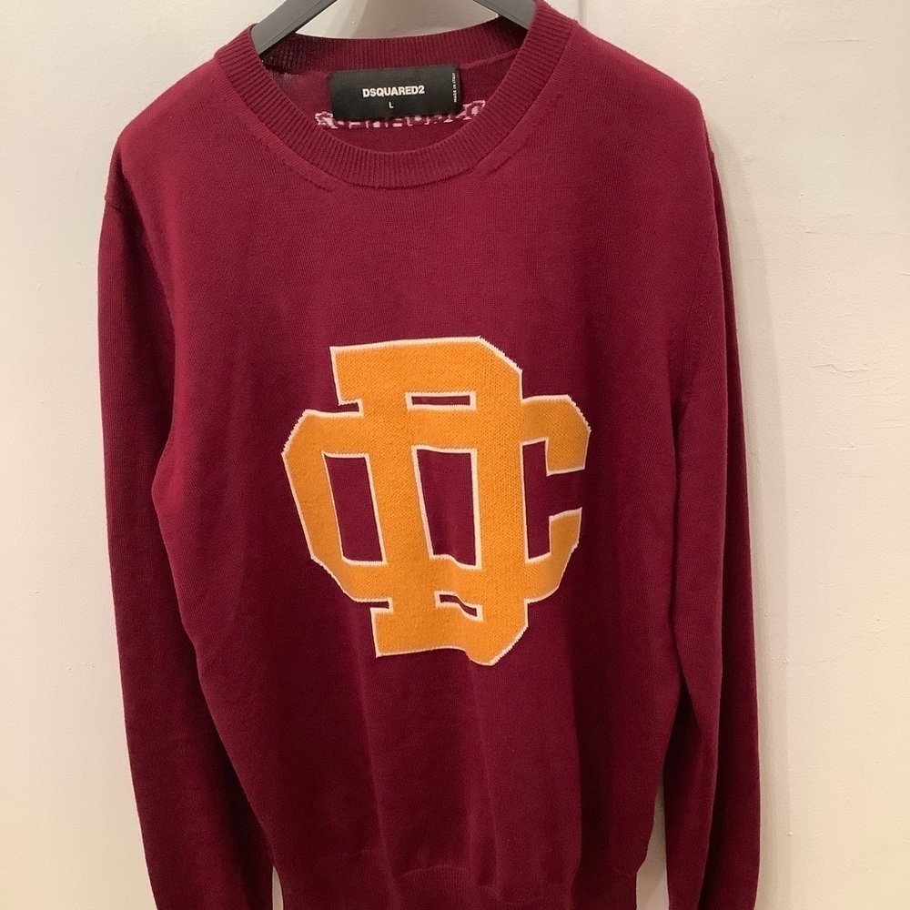 DSQUARED2 Maxi Logo Unisex Burgundy Jumper Knit Sweater Pullover​​​​​​​ - Picture 7 of 11